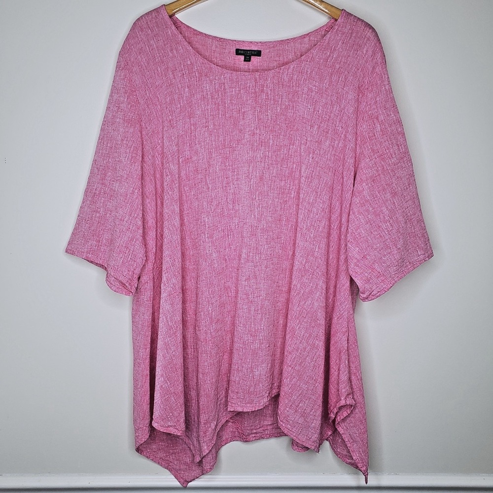 For Cynthia Linen Blend Tunic Top Sz 3X Asymmetric Artsy Coastal‎  Lagenlook